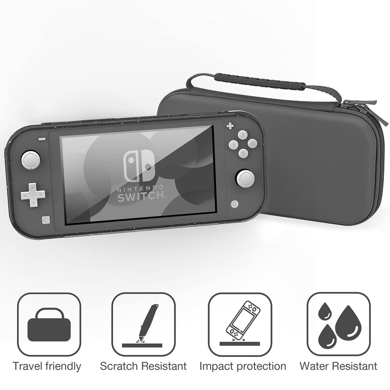  [AUSTRALIA] - HEYSTOP Compatible with Switch Lite Carrying Case, Switch Lite Case with Soft Glitter TPU Protective Case Games Card 6 Thumb Grip Caps for Nintendo Switch Lite Accessories Kit(Grey) Premium Grey