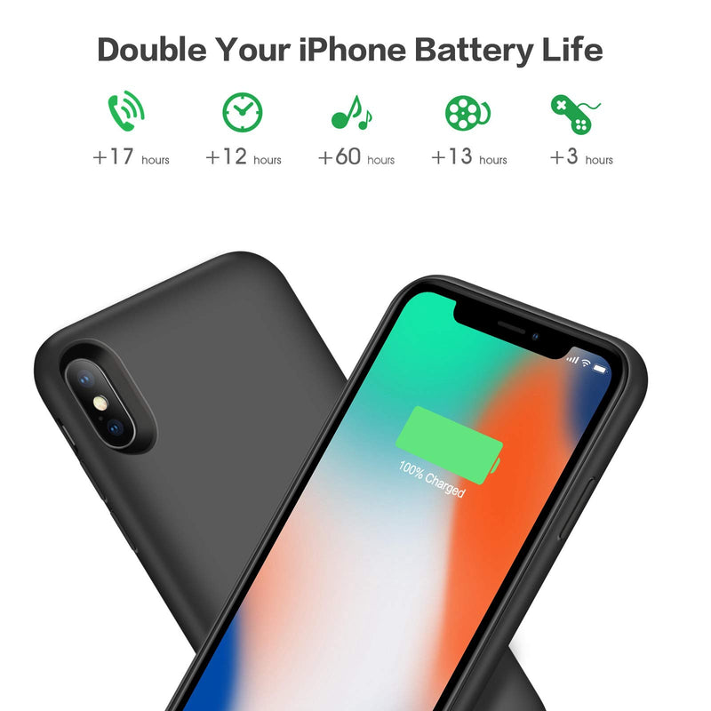  [AUSTRALIA] - QTshine Battery Case for iPhone X/XS/10, Newest [6500mAh] Protective Portable Charging Case Rechargeable Extended Battery Pack for Apple iPhone X/XS/10(5.8') Backup Power Bank Cover - Black