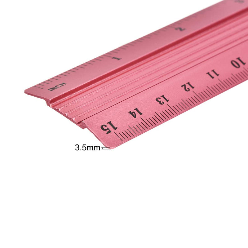  [AUSTRALIA] - uxcell Aluminum Ruler 6 Inches Precision Bevel Edge Metal Ruler Metric and Imperial Ruler for Engineer Drafting Sewing Measuring, Red 6 Inch