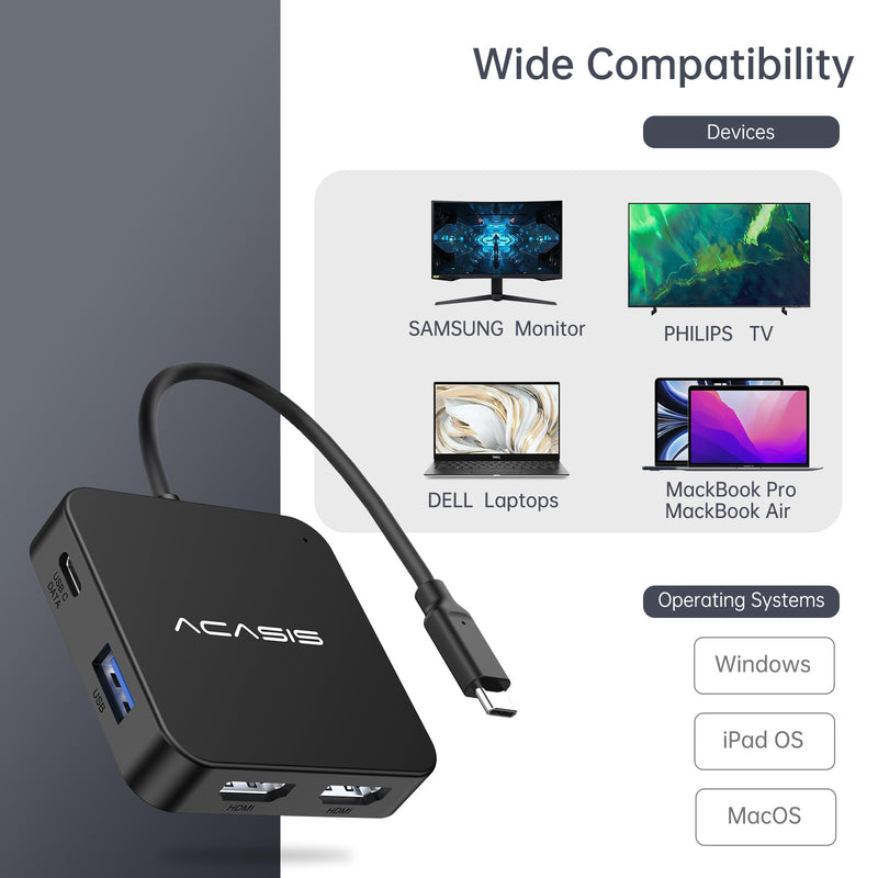  [AUSTRALIA] - Laptop Docking Station Dual Monitor, ACASIS USB C Hub Dual HDMI, 100W PD, 2 HDMI Adapter 4K, 2 USB 3.0, 1 USB C 3.0, USB C Dock Compatible with MacBook/Dell/HP/Surface/Lenovo/Steam Deck