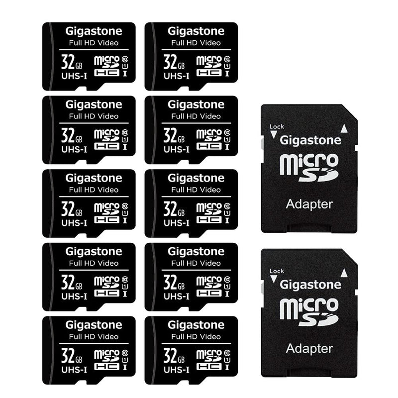  [AUSTRALIA] - Gigastone 32GB 10-Pack Micro SD Card, Full HD Video, Surveillance Security Cam Action Camera Drone, 90MB/s Micro SDHC UHS-I U1 C10 Class 10 32GB Full HD Video 10-Pack