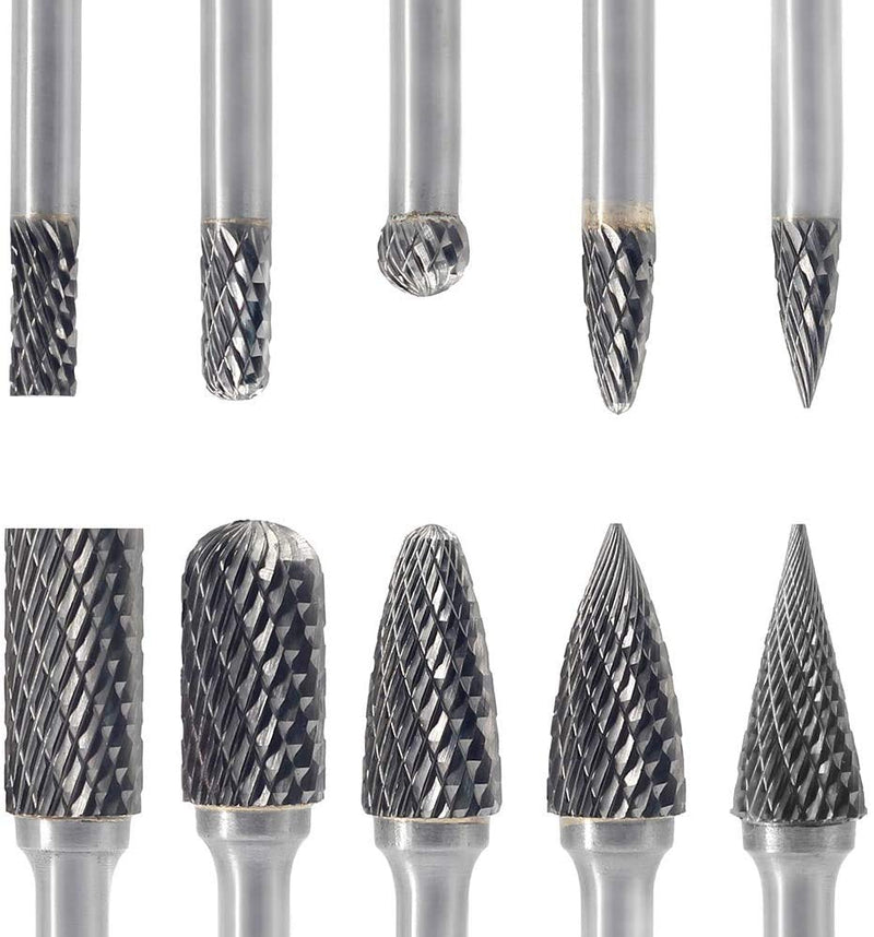  [AUSTRALIA] - Carbide Burrs Sets 10 Pieces JESTUOUS 1/4 Inch Shank Diameter 5pcs 1/2 Head Diameter 5pcs 1/4 Head Diameter for Die Grinder Bits Grinding Cutting Porting