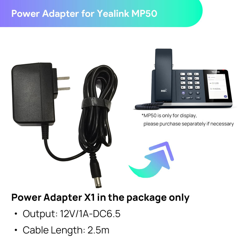  [AUSTRALIA] - Yealink Power Adapter YLPS121000C-3C Power Supply 12V/1A-DC6.5, Cable 2.5m(8.2ft), Compatible for Yealink MP50 Replacement Charger Power Cord