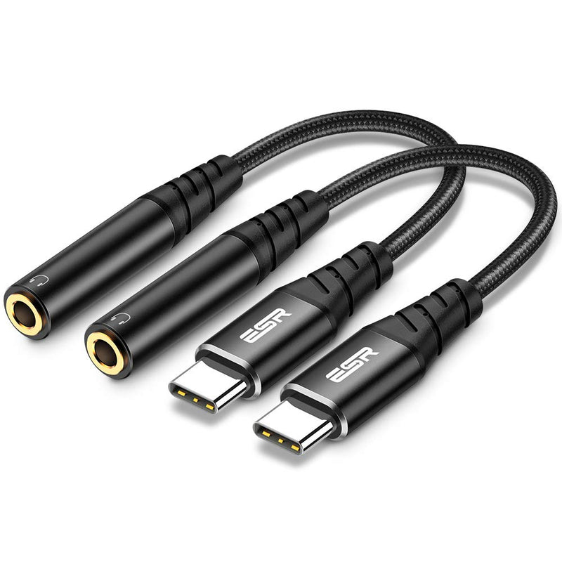  [AUSTRALIA] - ESR USB Type-C to 3.5mm Female Headphone Jack Adapter, USB-C to Aux Audio Dongle Cable Compatible with Pixel 4 3 XL, Samsung Galaxy Note 10/10 Plus/S20/S20 Ultra/Z Flip, iPad Pro,iPad Air 4 (2 Pack) 2 Pack