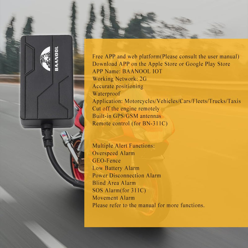  [AUSTRALIA] - BAANOOL BN-311B/C 2G GPS Tracker for Vehicles Motorcycles Fuel Car Mini Tracker Device No Monthly Fee Anti-Theft Locator Free Subscription (BAANOOL-311C) BAANOOL-311C