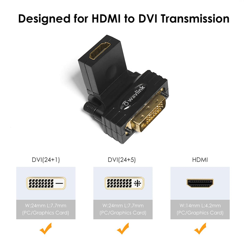  [AUSTRALIA] - DVI to HDMI, WAVLINK DVI (DVI-D) to HDMI Male to Female Adapter with Gold-Plated Cord, DVI-D 24+1 to HDMI Rotatable Converter, Support 1080P HD for Roku, PS5, Graphics Card, Nintendo Switch, 2 Pack