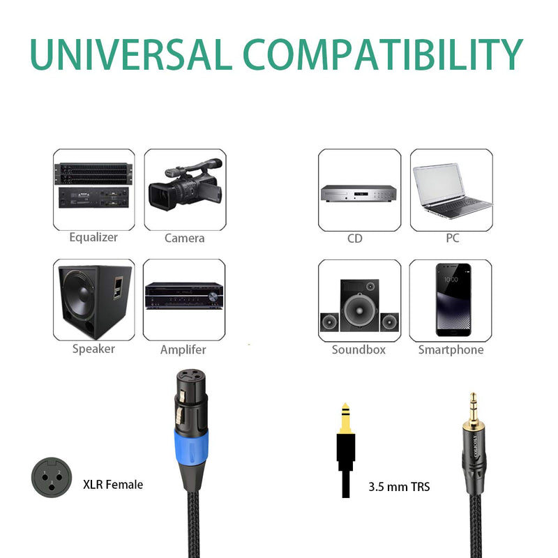  [AUSTRALIA] - COLICOLY XLR to 3.5mm Cable, Female XLR to 1/8 inch Mini Stereo Jack Aux Microphone Cable Mic Cord - 6.6ft 6.6feet