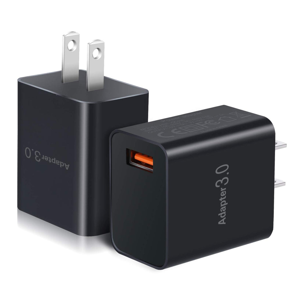  [AUSTRALIA] - OKRAY 2-Pack Fast Charge 3.0 Adapter 18W Quick Charging Blocks USB Wall Plug Phone Charger Brick Compatible iPhone 14/13/12/11/XR/XS, iPad, AirPods, Samsung Galaxy S21 Note 20/10 Tab, Wireless Charger Black