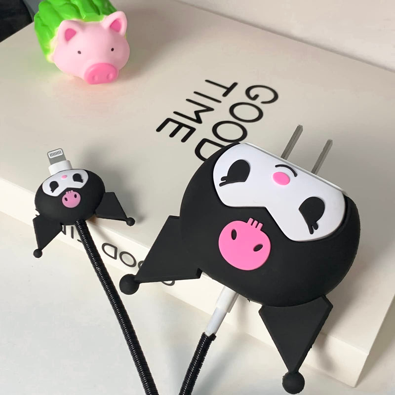  [AUSTRALIA] - 2pcs Protective Case for Apple 20W iPhone USB-C Power Adapter Charger and USB Lightning Cable, 3D Cute Cartoon Designs Protective Case for iPhone Charger S2-Black&Red Cat