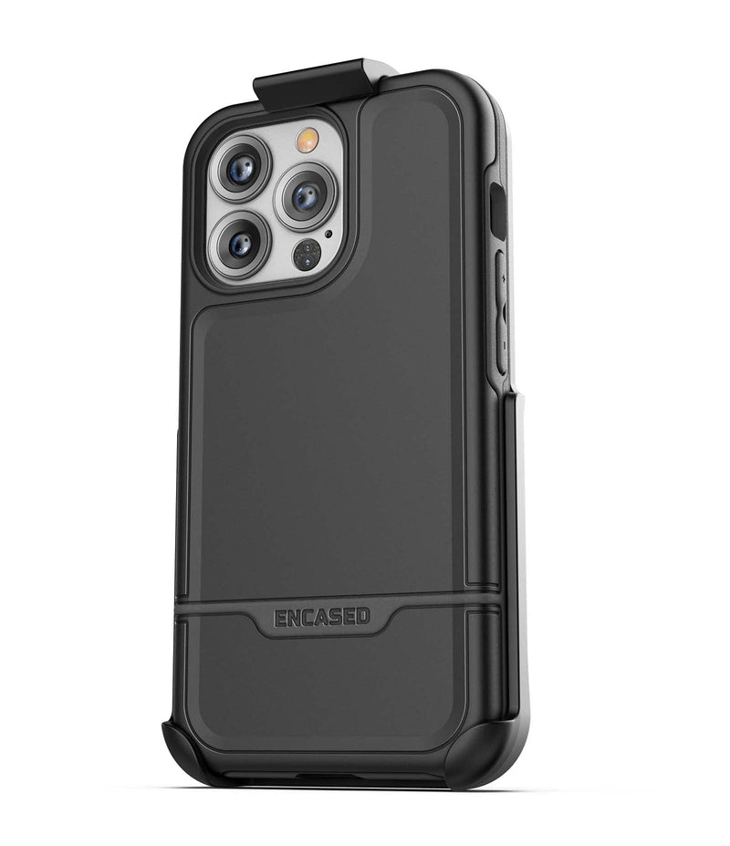  [AUSTRALIA] - Encased Rebel Designed for iPhone 13 Pro Max Belt Clip Case (2021) Protective Shockproof Case with Holster (Black) Black