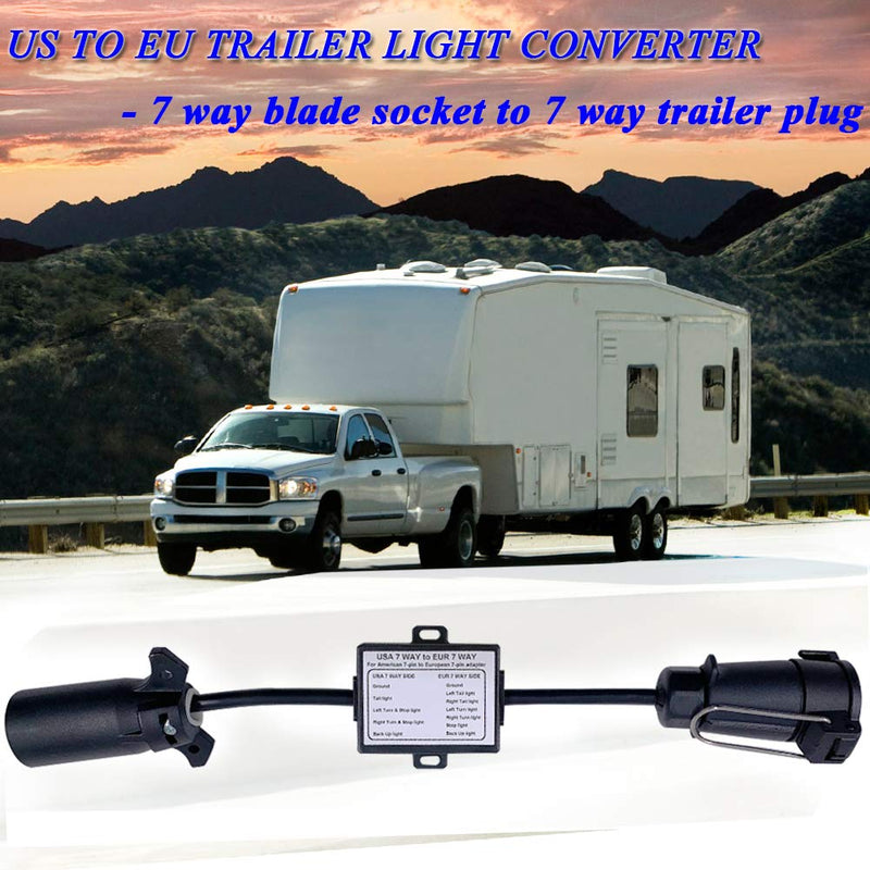  [AUSTRALIA] - CARROFIX US to EU Trailer Light Converter 7-Way Blade Socket (US Vehicle) to 7-Pin Round Adapter (European Trailer) US 7-WAY TO EU 7-WAY