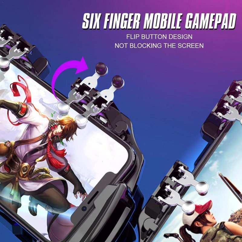  [AUSTRALIA] - FURZEQIFA PUBG Mobile Controller Joystick Turnover Button Gamepad for PUBG iOS Android Six Finger Operating Gamepad With Cooling Fan