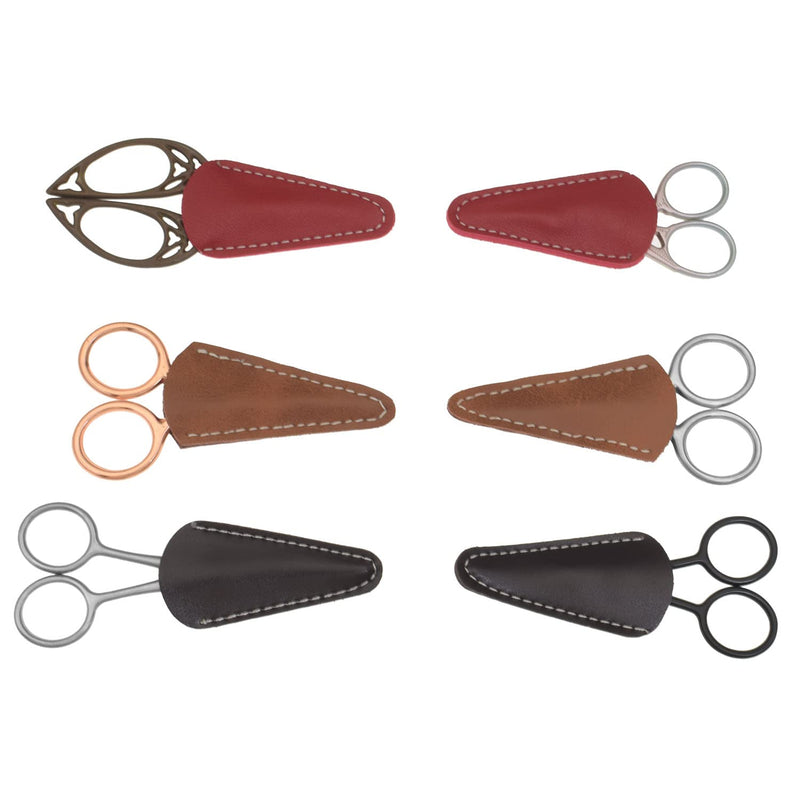  [AUSTRALIA] - 6 Pieces Scissors Sheath Safety Leather Scissors Cover Protector Colorful Sewing Scissor Sheath Portable Eyebrow Trimming Beauty Tool Protection Cover Collect Bags (Coffee, Red and Yellow Brown)