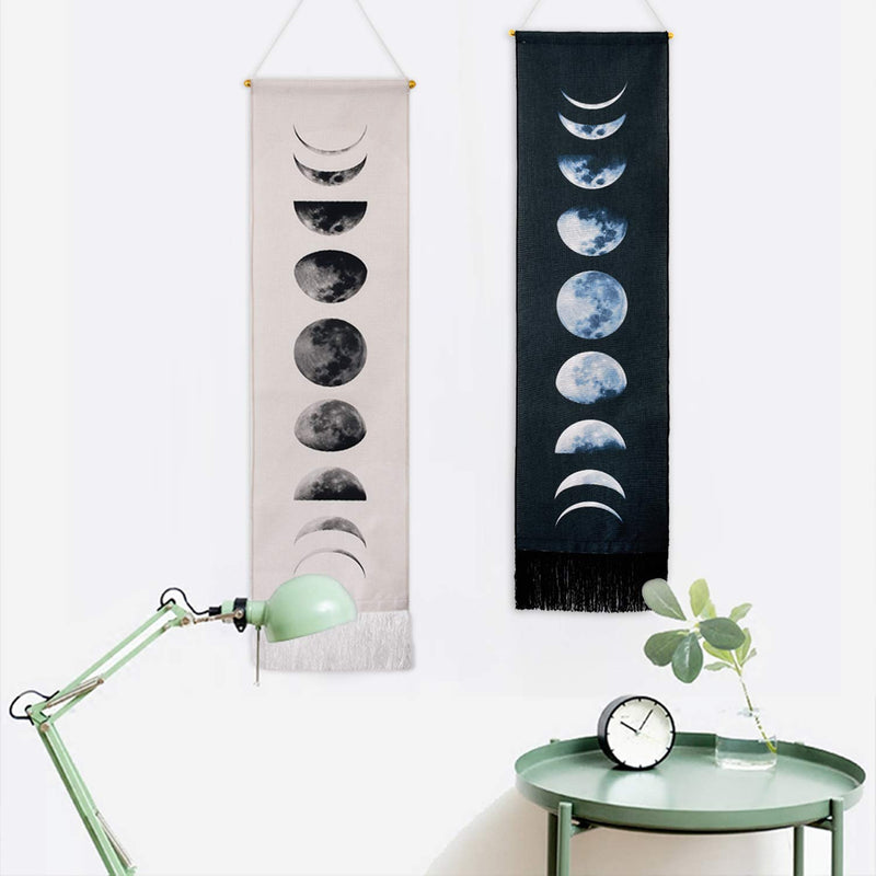  [AUSTRALIA] - Tapestry Wall Hanging Tapestries Nine Phases of the Full Growth Cycle of the Moon Wall Tapestry Cotton Linen Wall Art, Modern Home Decor (Black + White Moon Phase Change, 12.99" x 52.75") Black + White Moon Phase Change 12.99" x 52.75"