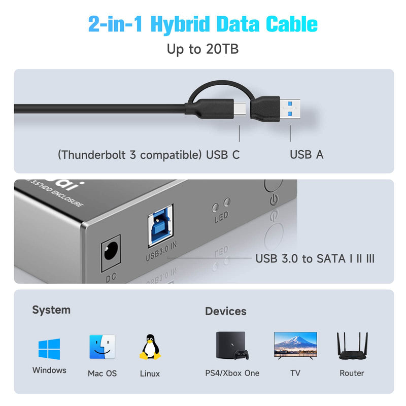  [AUSTRALIA] - ikuai Hard Drive Enclosure 3.5" Aluminum USB 3.0 / USB C to SATA Hard Drive Dock Case for 3.5 inch Internal HDD & SSD up to 20TB