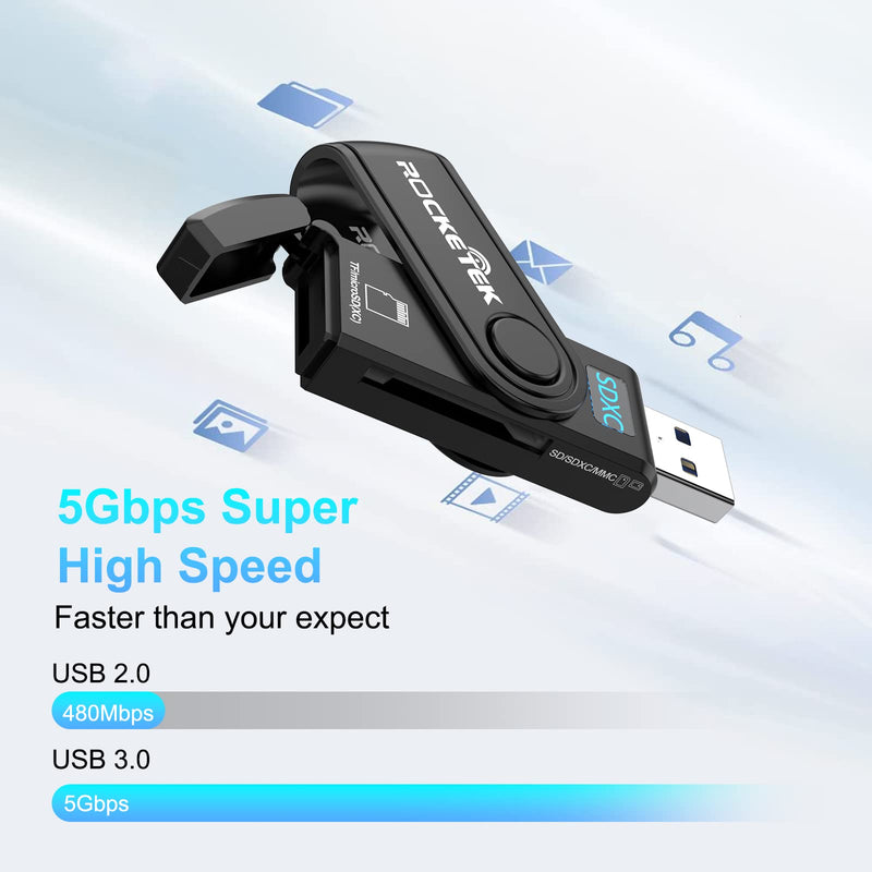  [AUSTRALIA] - SD Card Reader, USB 3.0 Memory Card Reader for SD SDXC SDHC MMC RS-MMC TF Micro SD Micro SDXC Micro SDHC UHS-I USB Card Reader/Writer(5Gbps) 2 Cards Simultaneously SD Card Adapter for Mac/Win/Linux CR5