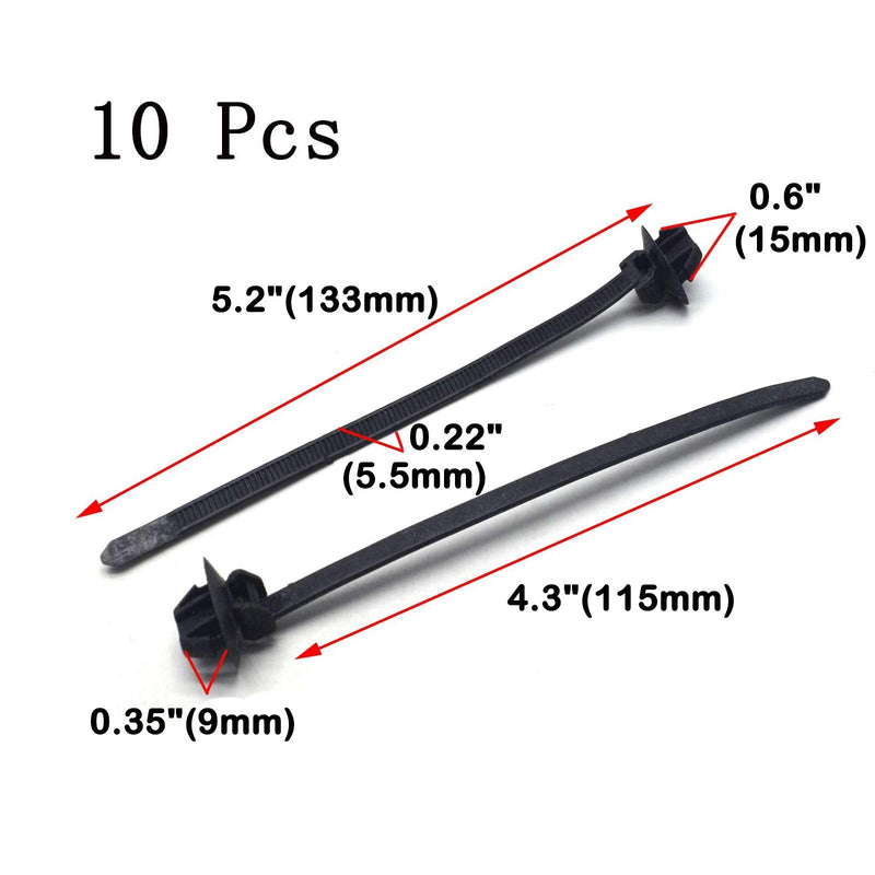  [AUSTRALIA] - Antrader 10pcs Push Mount Cable Zip Tie, 5 Inch Length,Nylon Tie Wraps with 0.22 Inch Width in Black for Wire & Cord Management Style 1