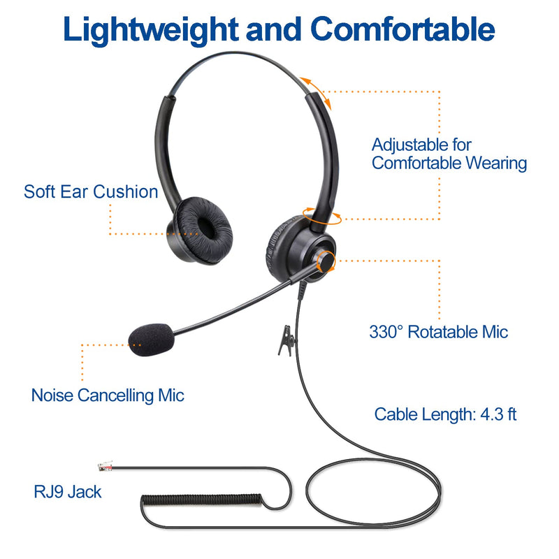  [AUSTRALIA] - RJ9 Phone Headsets with Microphone Noise Cancelling, Binaural Office Telephone Headsets Work for Polycom VVX411 VVX410 VVX400 VVX500 VVX310 VVX311 VVX350 VVX250 VVX201 VVX101 Landline Phones Black