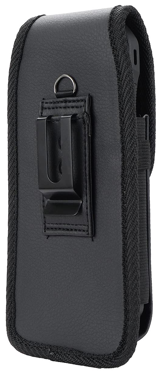  [AUSTRALIA] - Nakedcellphone Pouch for Samsung Galaxy Z Fold 3 5G Phone (2021, SM-F926) Case, Black Vegan Leather Vertical Holster Holder Strong Metal Clip and Secure Belt Thread Loop with Stylus Pen Holder Slot
