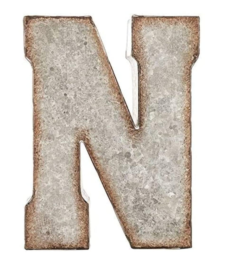 CraftyCrocodile 7" Galvanized Metal 3D Wall Letter N Block - Metal Monogram Decor - Hanging or Freestanding Initials With Keyhole Bracket - Industrial, Distressed, Rustic Style Sign for Home, Living Room - LeoForward Australia