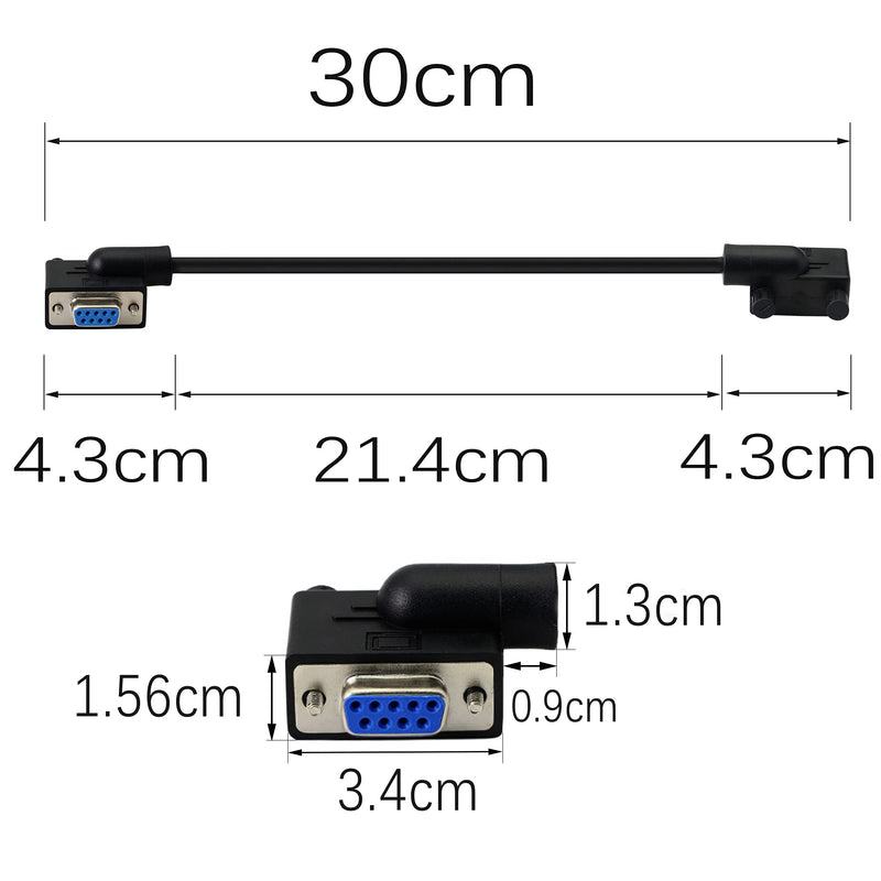  [AUSTRALIA] - 30 cm DB9 RS232 Serial Null Modem Cable. 90 Degree Left to Right Angled RS232 Female to Female Straigh Through Cable, YOUCHENG, for Computers, Printers, Scanners(L/R)