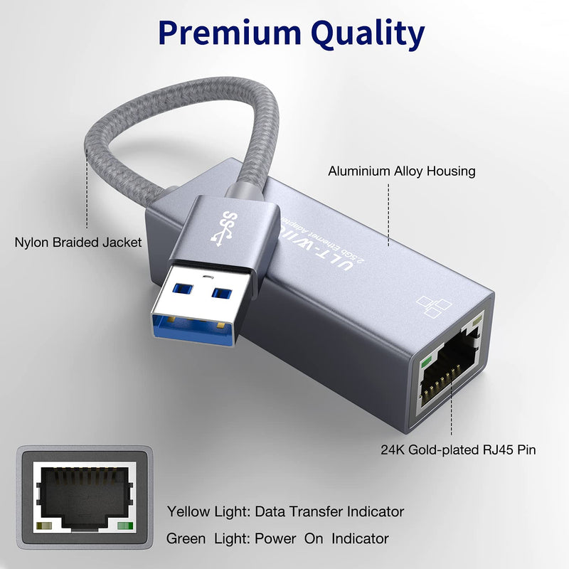  [AUSTRALIA] - USB 2.5Gb Ethernet Adapter, ULT-WIIQ USB 3.0 to 2.5 Gigabit RJ45 LAN Network Adapter Cable, 10/100/1000/2500M Full Speed NIC for Mac OS, iOS, Windows, Linux, Dell XPS, Thinkpad X, Synology NAS, PC