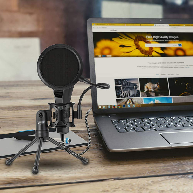  [AUSTRALIA] - Foldable Microphone Tripod Stand Desktop Mic Holder Shock Mount Pop Filter for Online Broadcasting Chatting Singing