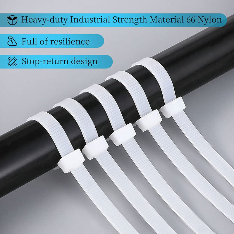  [AUSTRALIA] - M3.6 x 250mm 10 inch Length Cable Zip Ties Premium Plastic Wire Ties with 50 Lbs Tensile Strength, Self Locking, White Nylon Tie Wraps M3.6 x 250mm