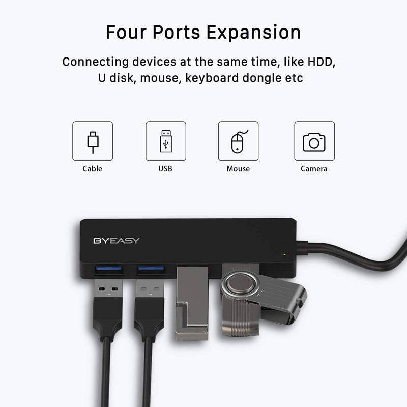 BYEASY USB Hub, 4 Port USB 3.0 Hub, Ultra Slim Portable Data Hub Applicable for iMac Pro, MacBook Air, Mac Mini/Pro, Surface Pro, Notebook PC, Laptop, USB Flash Drives, and Mobile HDD (Leather Black) - LeoForward Australia