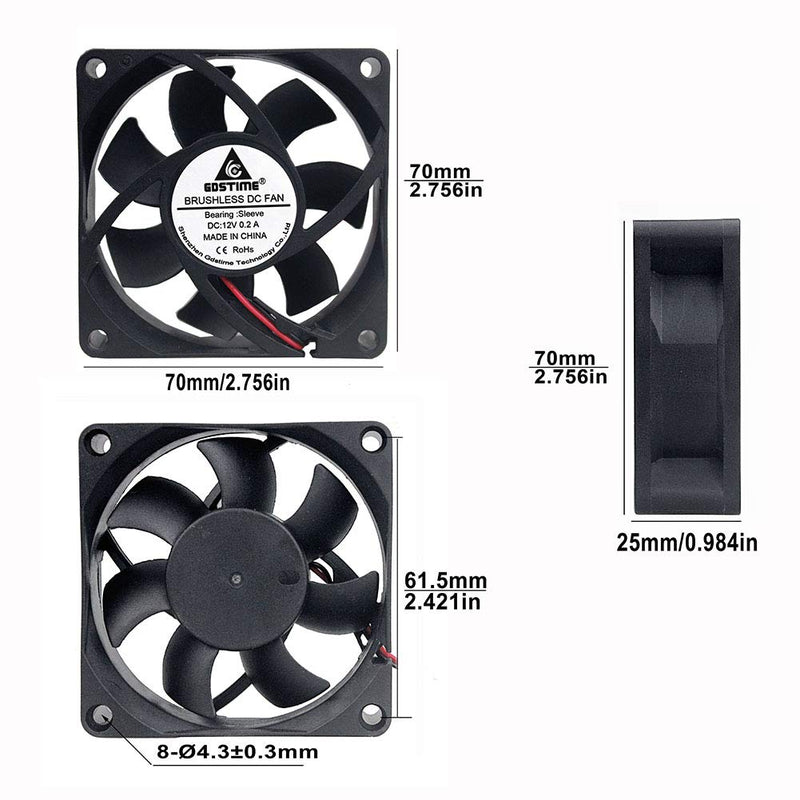  [AUSTRALIA] - GDSTIME 7025 70mm x 70mm x 25mm 12V DC Brushless Cooling Fan