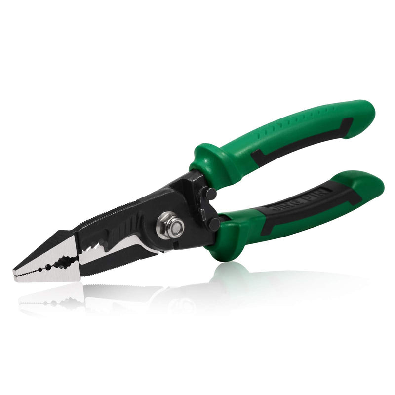  [AUSTRALIA] - SPEEDWOX 6-In-1 Electrical Pliers Heavy Duty Wire Cutter and Wire Stripper Crimper Wire Stripping Tool 8 Inches Multi-functional Electronic Pliers Long Nose Plier Maintenance Tools Green