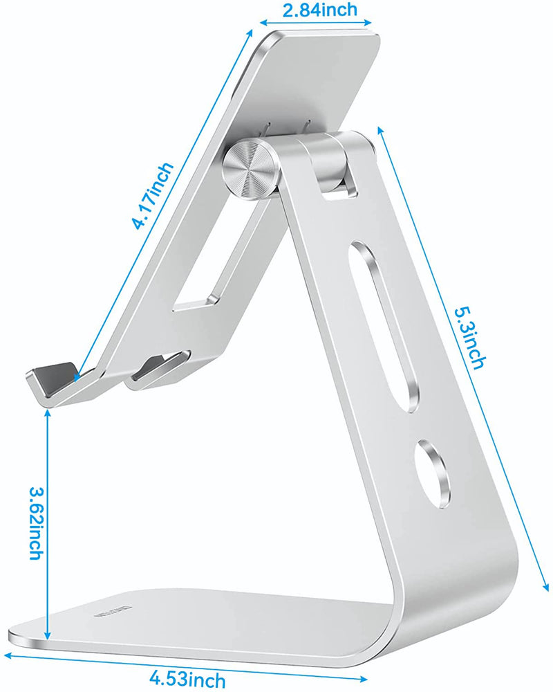  [AUSTRALIA] - Adjustable Tablet Stand for Desk, Upgraded Longer Arms for Greater Stability, OMOTON T2 iPad Stand Holder with Hollow Design for Bigger Sized Phones and Tablets Such as iPad Pro/Air/Mini, Silver