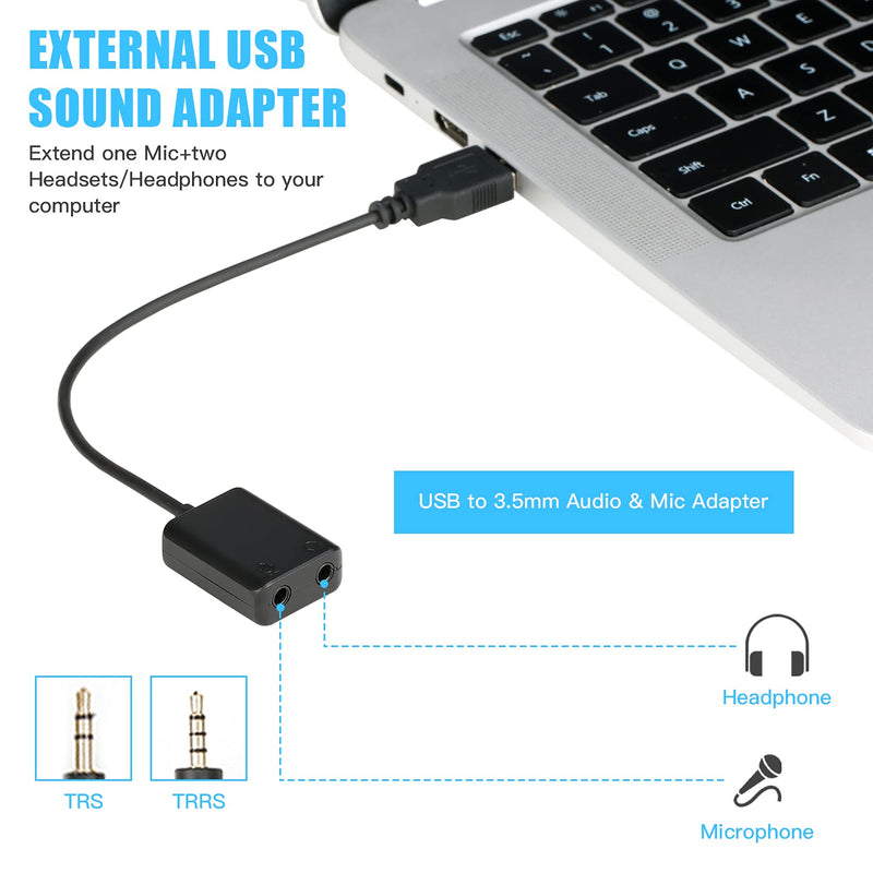  [AUSTRALIA] - Saramonic USB to 3.5mm Audio Adapter External Sound Card with 3.5mm Headphone and Microphone Jack for Windows Mac Linux PC Laptops Desktops PS5 Black(5.9 inch)