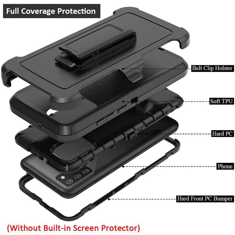  [AUSTRALIA] - Compatible with Samsung Galaxy A02s Case,with Screen Protectors,Heavy Duty Rugged Shockproof Full Body Protection Kickstand Case with Belt Clip Holster for Samsung Galaxy A02s (Black) Black