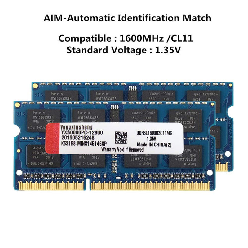  [AUSTRALIA] - Yongxinsheng 8GB kit (2x4GB) DDR3L 1600 MHz SODIMM PC3L-12800 CL11 2Rx8 1.35V Laptop RAM DDR3 Memory Module - Blue DDR3L (4GBx2) 1600MHz