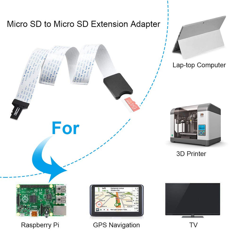 Micro SD to Micro SD (TF to TF) Card Extension Cable, Electop TF Card Reader Adapter Flexible Extender SanDisk/MicroSDHC Compatible with GPS,3D Printer,Raspberry Pi,TV,DVD,SDXC（TF to TF） - LeoForward Australia