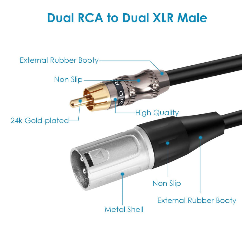 Devinal XLR to RCA Stereo Interconnect Cable, Heavy Duty Dual XLR Male to Dual RCA/Phono Audio HiFi Cord, 2 XLR to 2 RCA Interconnect Lead Patch Wire Adapter 6.6FT 6 FT - LeoForward Australia