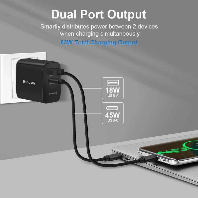  [AUSTRALIA] - King Ma GaN Charger for MacBook, 65W USB C PD Wall Charger Dual Travel Charger with 6ft 100W Cable for MacBook A1534 A1540 A1706 A1708 A1718 A1707 A1719, Lenovo T490 X13