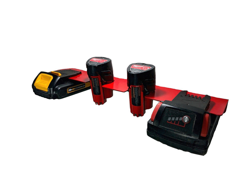  [AUSTRALIA] - DIYE Battery Holder Milwaukee M18 & M12 | m12 Battery Holder & m18 Battery Holder | Also Compatible Dewalt 20V Battery | Steel Battery Organizer Storage Wall Mount Rack Up 4 Batteries, red (b2b)