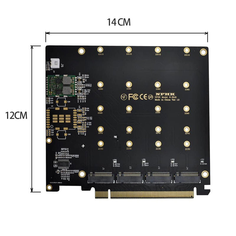  [AUSTRALIA] - Xiwai 4X NVME M.2 AHCI to PCI-E Express 3.0 Gen3 X16 Raid Card with Fan VROC Raid0 Hyper Adapter Black 4xSSD+FAN