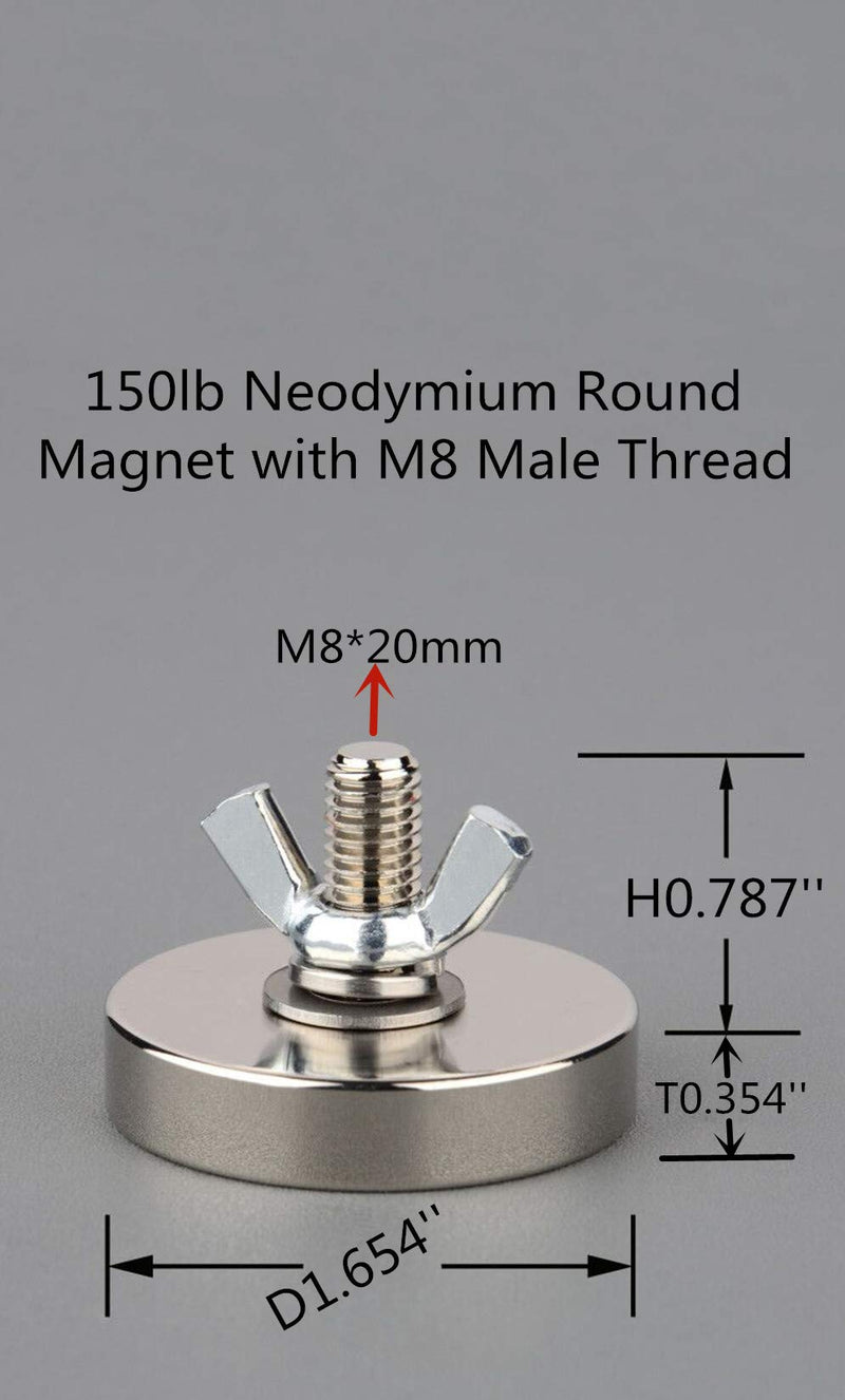MUTUACTOR 2PCS 150lb Super Powerful Neodymium Round Magnet with M8 Male Threaded Stud,Strong Magnetic Mounting for lightings, Tools,fixtures and DIY Hardware Assembly - LeoForward Australia