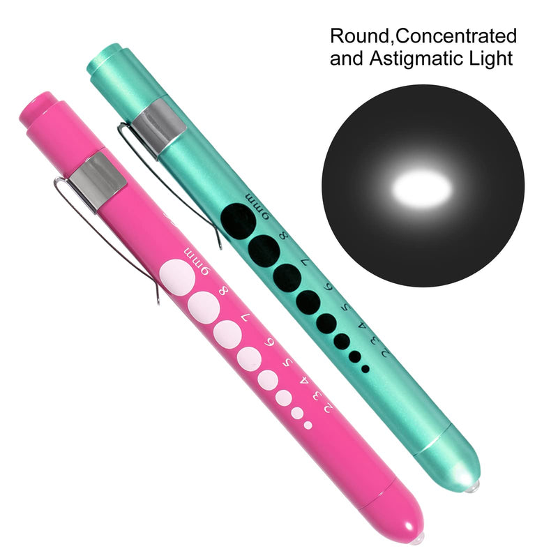  [AUSTRALIA] - AOICRIE Medical Diagnostic Penlight, Pupil Light Mini Reusable LED Penlight Torch, Torch Doctor Nurse Emergency Pen Light with Engraving Gauge and Linea (Pink+Green) Pink+Green