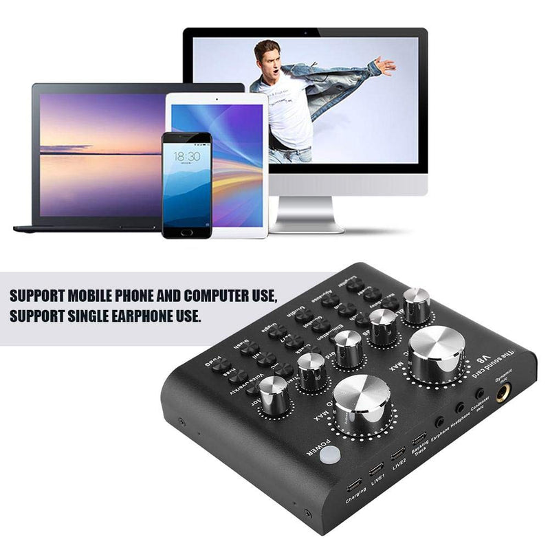  [AUSTRALIA] - Lazmin Sound Card, V8 Voice Change Mobile Phone Computer Live Sound Card Metal Shell, 112 Kinds of Electro Acoustic, 18 Kinds of Sound Effects, 6 Effect Modes,Black (Bluetooth Version)