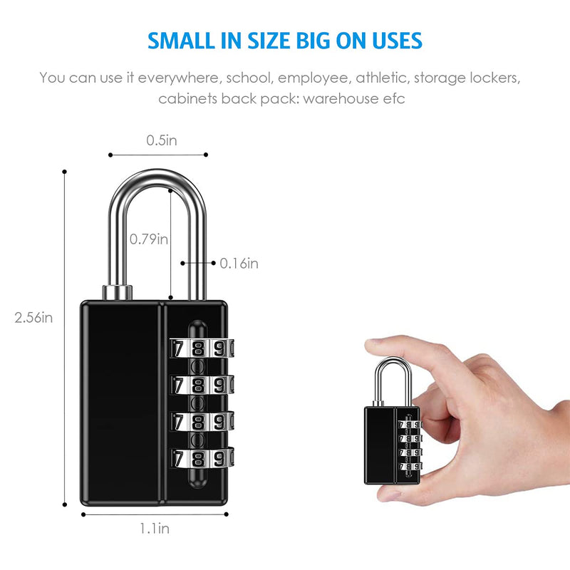  [AUSTRALIA] - (Newest Version) 4 Pack Combination Padlock, 4 Digit Resettable Security Padlock with Keys, Waterproof Gate Lock for School, Gym or Sports Locker, Fence, Toolbox, Case, Hasp Storage Black