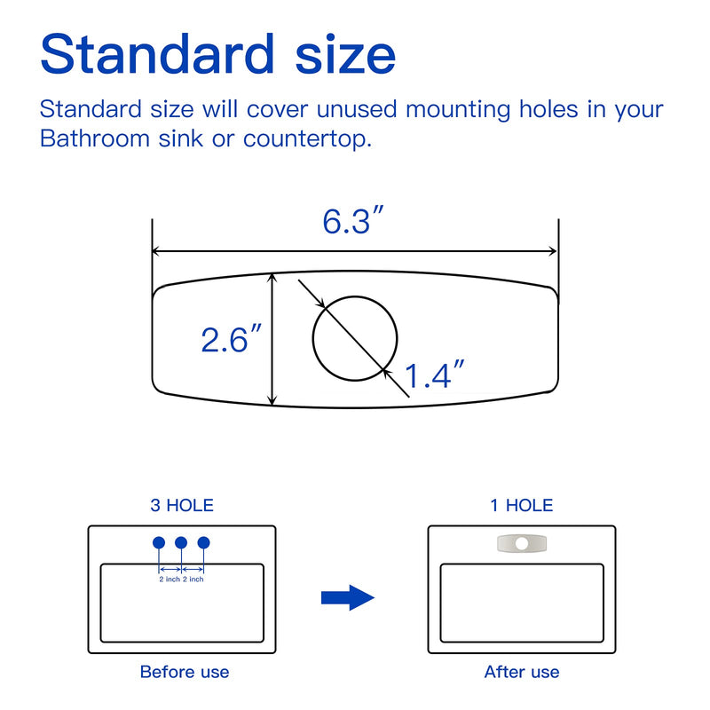  [AUSTRALIA] - BWE 6" Sink Hole Cover Deck Plate Escutcheon For Brushed Nickel Bathroom Sink Faucet 1 or 3 Hole Stainless Steel Vessel Vanity Basin Outside Cover Cap Oval Commercial