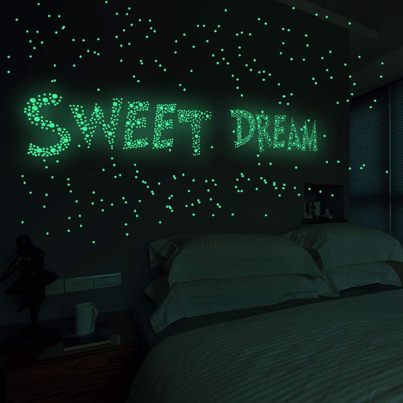  [AUSTRALIA] - Glow in The Dark Stars Decals Decor for Ceiling 633 Pcs Realistic 3D Stickers Starry Sky Shining Decoration Perfect for Kids Bedroom Bedding Room Gifts Green