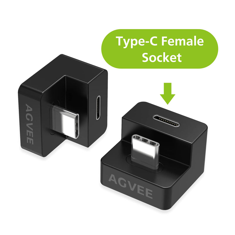  [AUSTRALIA] - AGVEE [1 Pack] U-Shaped USB-C Female to USB-C Male Adapter (Type-C 3.2 Gen 2) 180 Degree Angled Converter, Video Audio 10G Data Extension Coupler Connector for Portable Display Monitor, Laptop, Black 1 Pack
