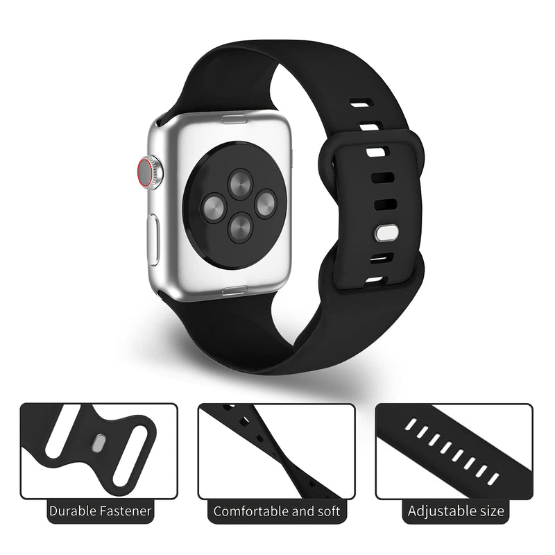  [AUSTRALIA] - JXGM Compatible with Apple Watch Bands 38mm 40mm 41mm 42mm 44mm 45mm, Soft Silicone Sport Wristbands Replacement Strap for iWatch Series SE 7 6 5 4 3 2 1 Sport Edition for Women Men 38mm/40mm/41mm M/L Black