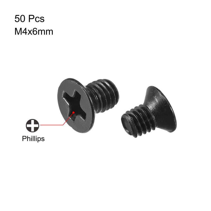  [AUSTRALIA] - uxcell M4 x 6mm Phillips Screw Fastener Black for Laptop PC TV Fan Switch 50pcs