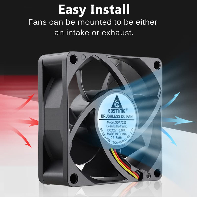  [AUSTRALIA] - GDSTIME 12V DC 3PIN 70mm Fan, 70mm x 70mm x 25mm Brushless Cooling Fan